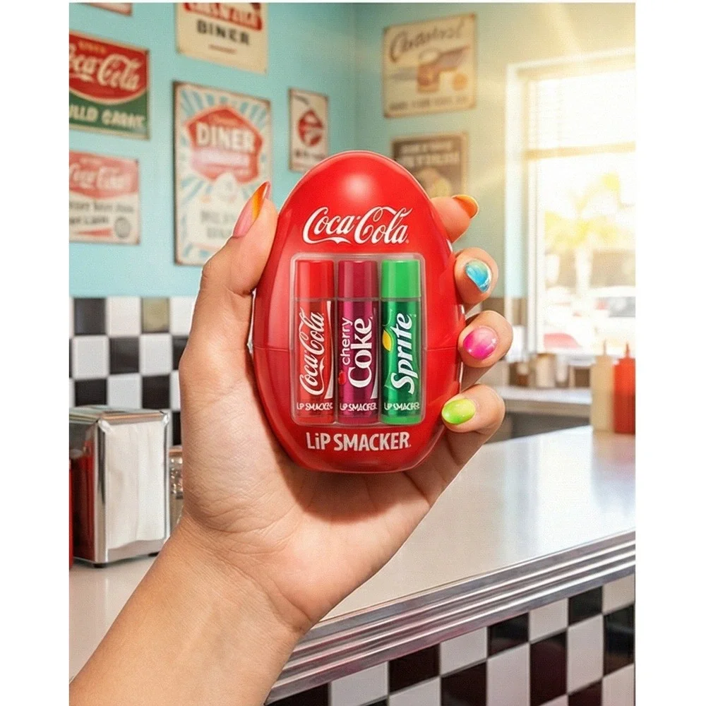 Coca-Cola Lip Smacker Lip Balm Trio in Red Egg Case Classic Cherry Sprite 0.42oz